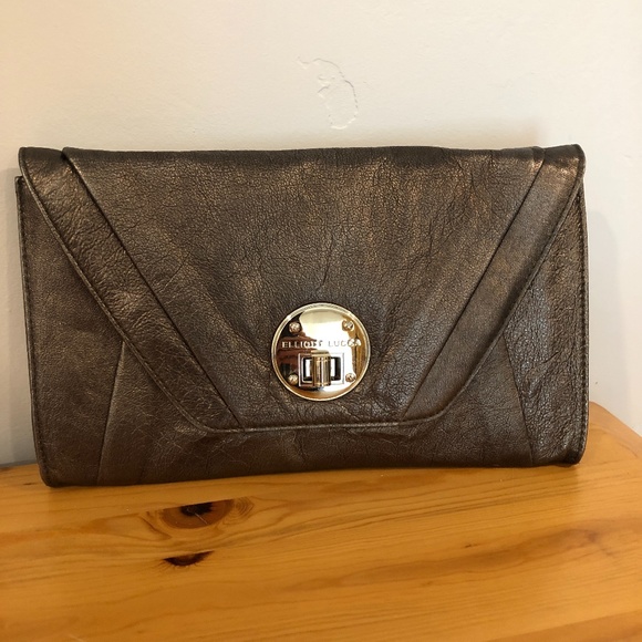 Elliott Lucca Bronze Metallic Envelope Bag, detachable chain handle - Picture 7 of 16